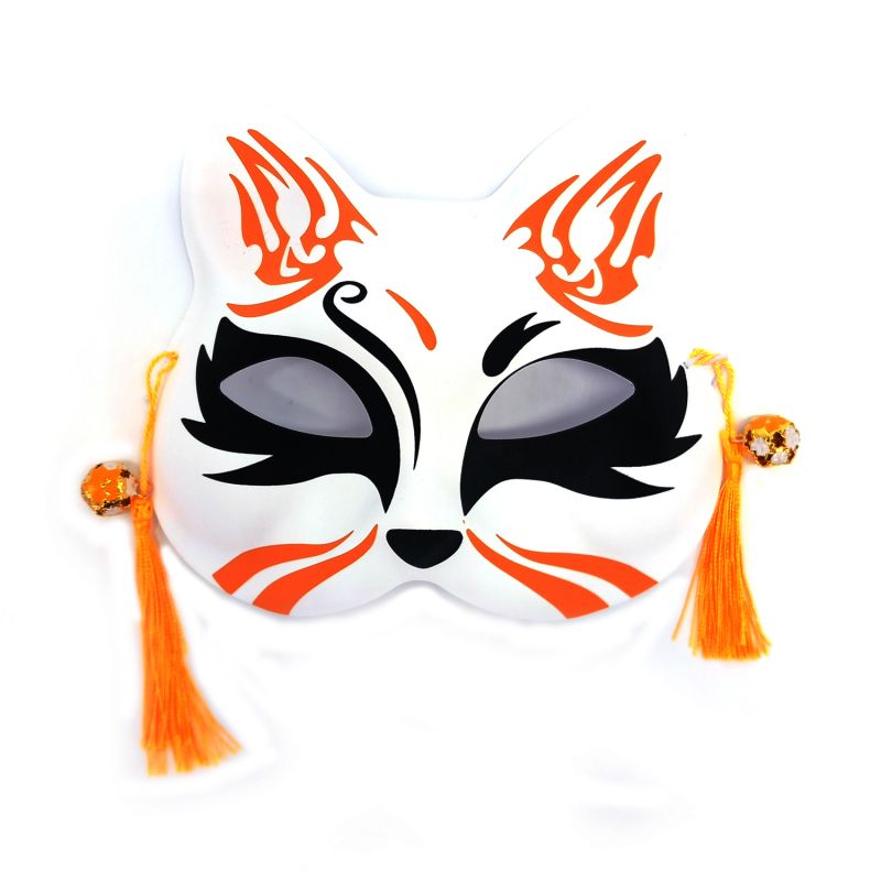 Mezza maschera giapponese da gatto bianco, motivo arancione, Orenji-iro no patān