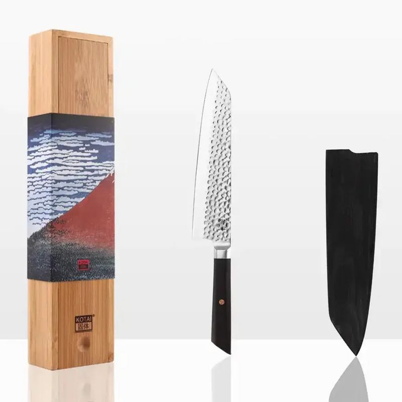 Kiritsuke KOTAI gehämmertes japanisches Küchenmesser (Kochmesser) mit Saya und Bambusbox - Klinge 21 cm
