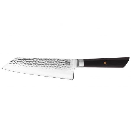 Couteau de cuisine japonais martelé Santoku Bunka- avec saya et boite en bambou - lame 17 cm