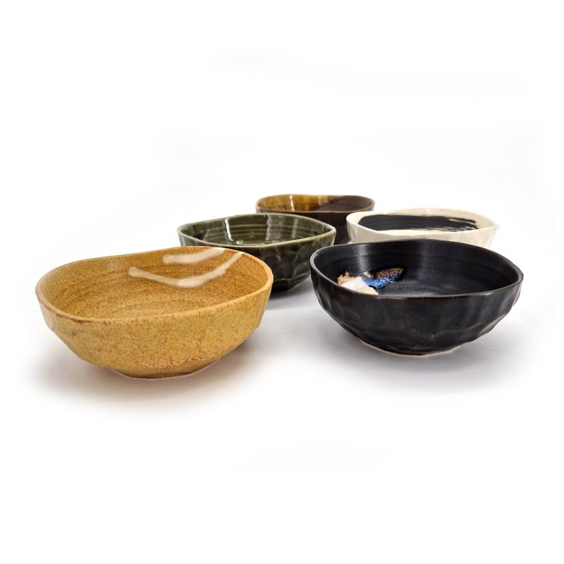 Set de 5 petits bols à thé japonais en céramique triangulaire - RAKUGAMA