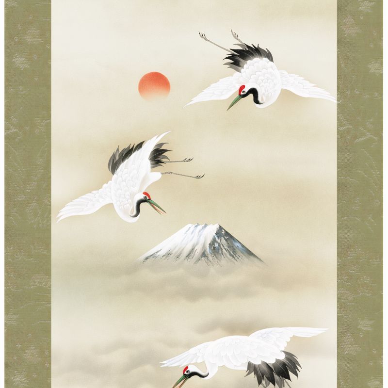Kakemono Kakejiku Japanese cranes in flight - HIKO-CHO NO TSURU