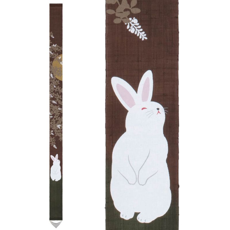 Fino tapiz japonés en cáñamo, pintado a mano, HAGI NI USAGI