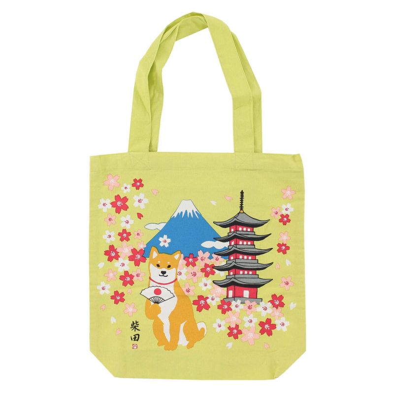 Bolso Tote 100% algodón Perro Shiba Monte Fuji y Pagoda - FUJISAN TO PAGODO