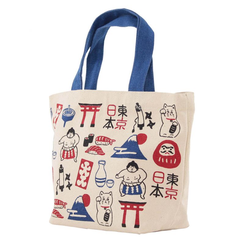 Borsa tote piccola 100% cotone Daruma, Tori, Sushis, Cat... - DARUMA TORII SUSHIS NEKO...