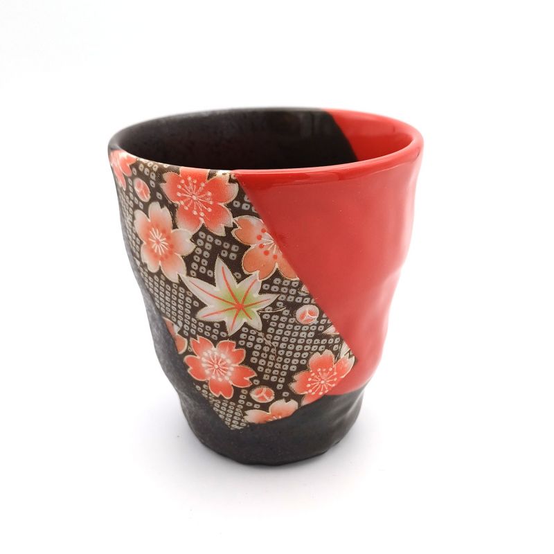 taza japonesa roja y negra, YUZEN sakura