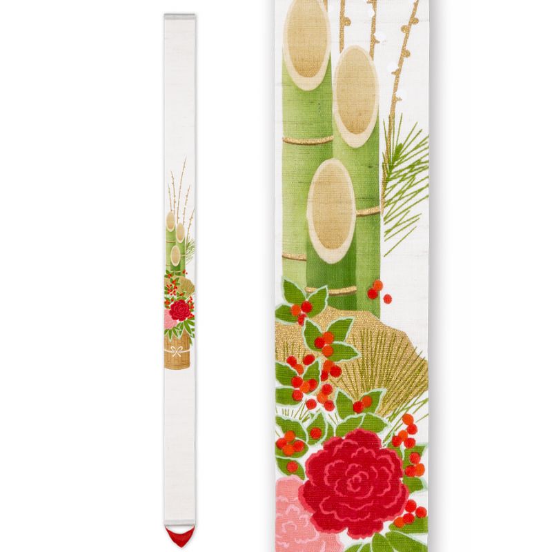 Fine hand-painted Japanese hemp tapestry, New Year, Kadomatsu