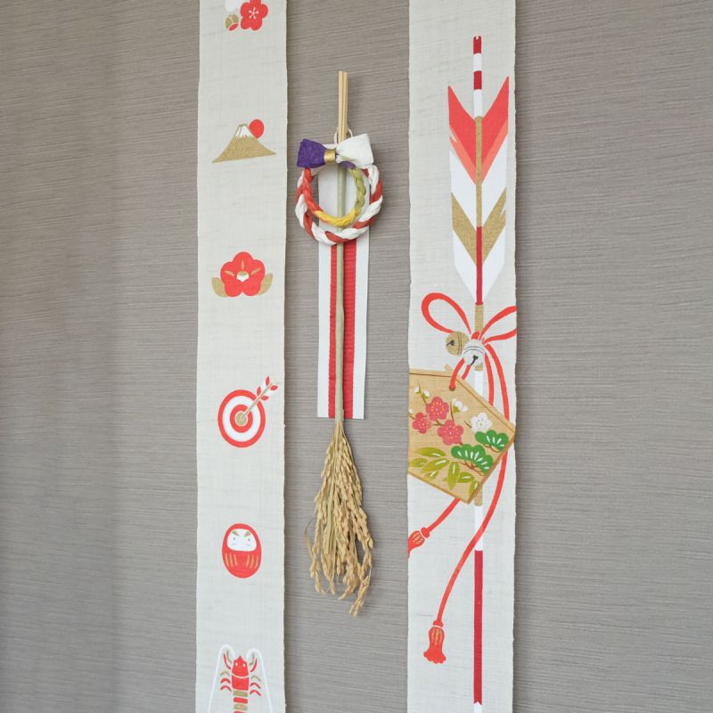 Feiner japanischer Hanf-Wandteppich, dekorativer Pfeil und Ema, Hamaya