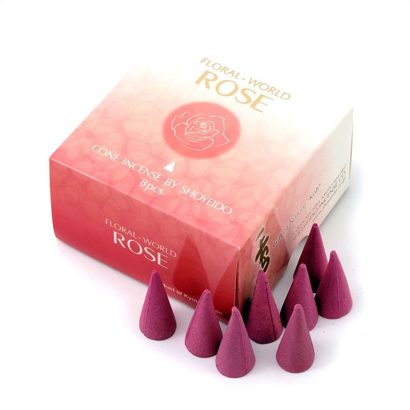 Flor de papel que contiene 8 conos de incienso con soporte - FLORAL WORLD ROSE - Rosa