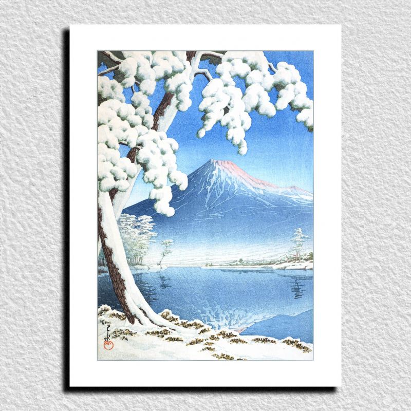 Riproduzione di stampe Kawase Hasui, Monte Fuji dopo la neve nella baia di Tagonoura, Fuji no Yuki, Tagonoura