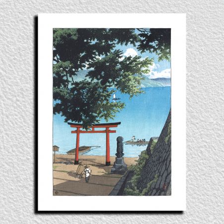 Reproducción de impresión de Kawase Hasui, Templo Chuzenji en la playa de Utagahama, Chuzen-ji Utagahama