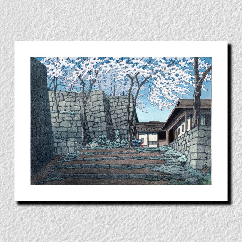 riproduzione a stampa di Kawase Hasui, Fiori di ciliegio alle rovine del castello di Shirakawa, Shirakawa joshi no Sakura