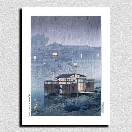 reproduction d'estampe de Kawase Hasui, Pluie à Shuzen-ji, Shuzenji no ame