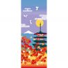 Toalla de mano de algodón, TENUGUI, Hojas de otoño, Pagoda de cinco pisos, Monte Fuji, AKI