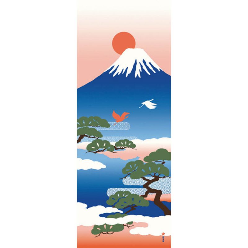 Serviette de toilette en coton, TENUGUI, Mont Fuji et pin, MATSU