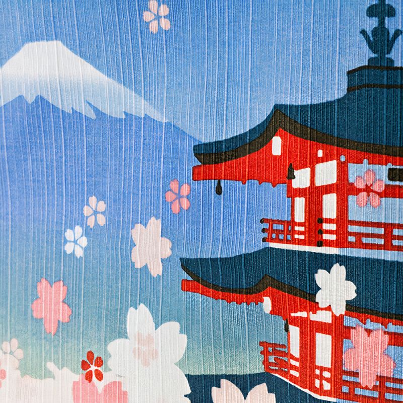 Furoshiki japonés para envolver Bento, flores de cerezo, pagoda de cinco pisos, Monte Fuji