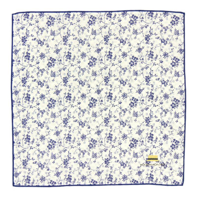 Japanese Reversible Gauze Handkerchief in cotton, Small flowers and straw hat, FURAWAZU