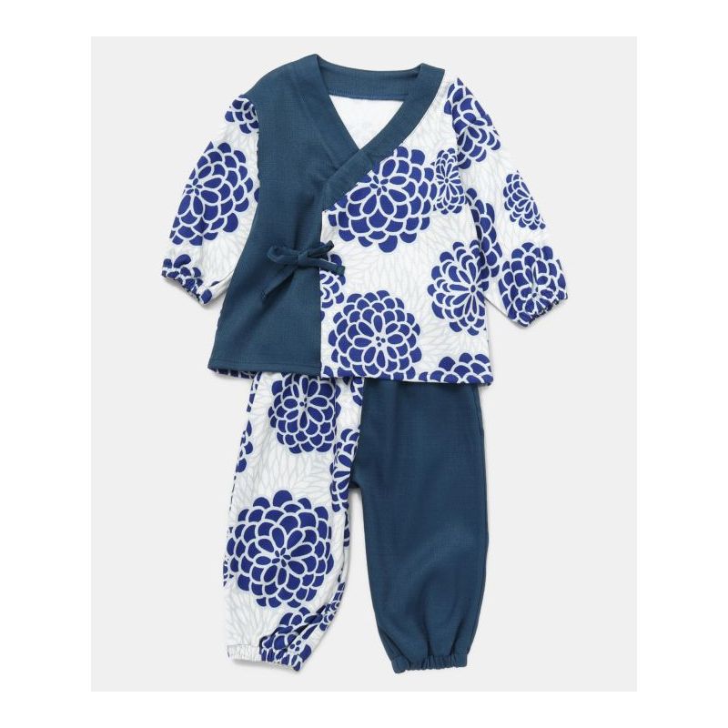 Ensemble Jinbei motif chrysanthèmes bleus , AOI KIKU