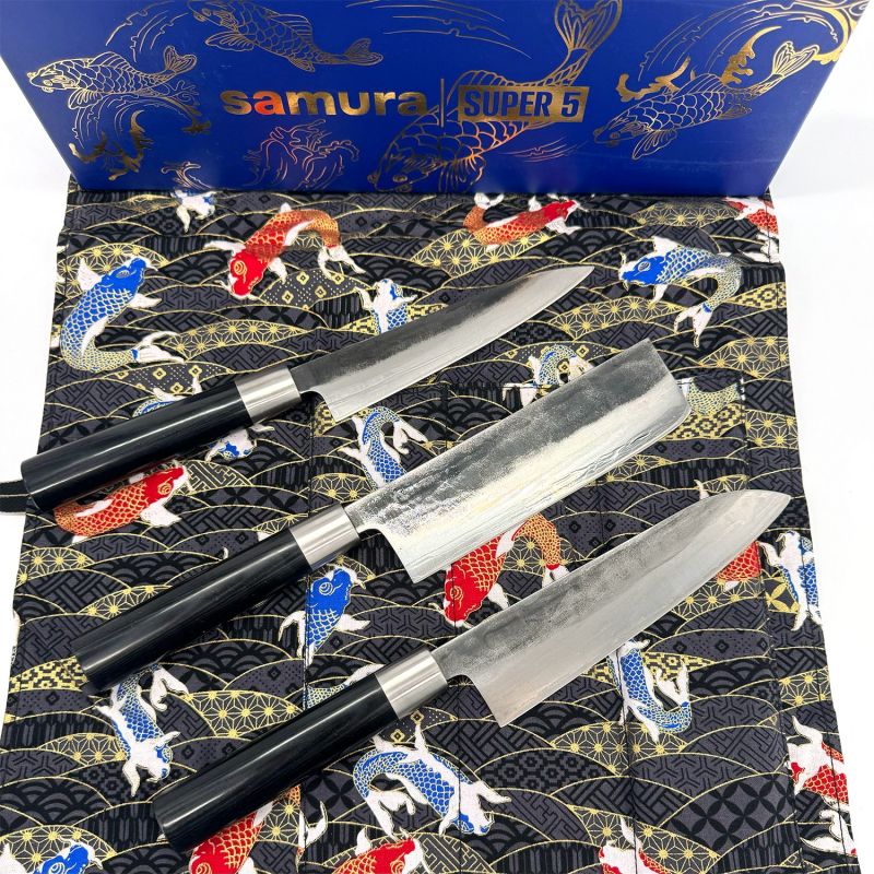 Coffret Bleu 3 couteaux - Utility 162mm - Nakiri 171mm - Santoku 182mm - HAKO