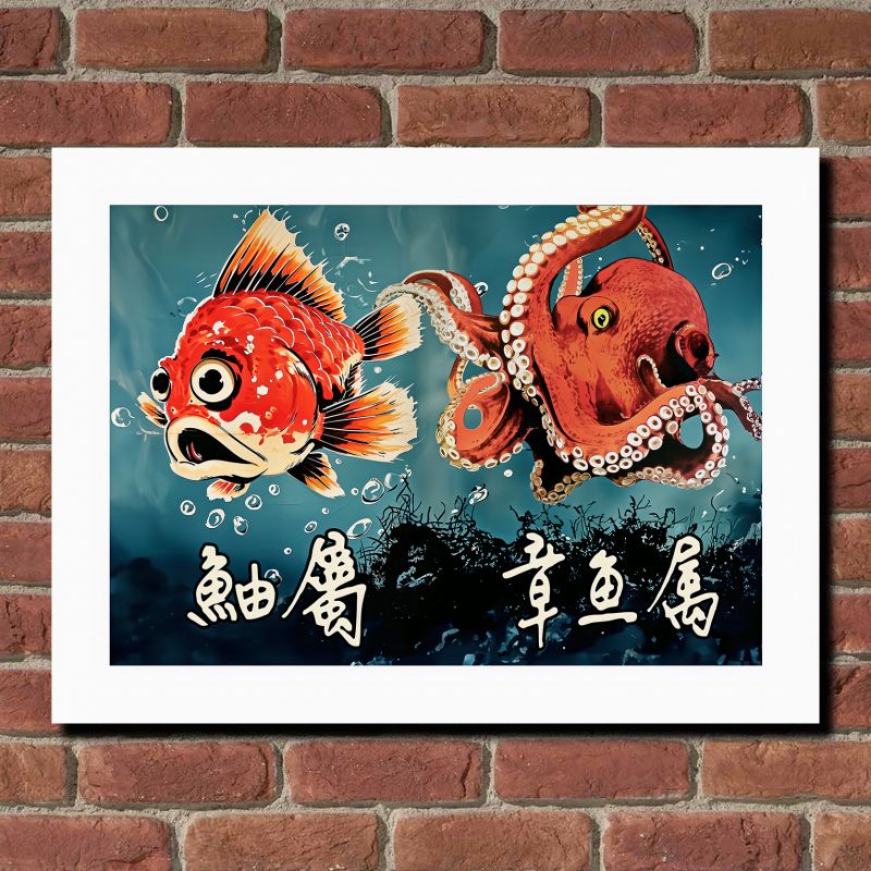 Japanese illustration "Tako to kasago", octopus and scorpionfish, by ダヴィッド