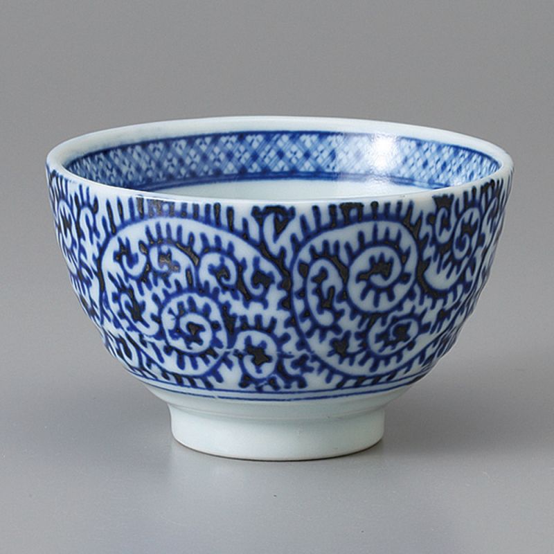 taza de té japonés, TAKO-KARAKUSA SENCHA, patrones azules