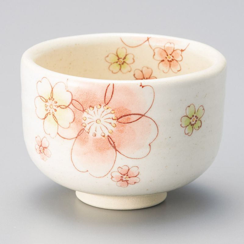 Japanese bowl for Japanese tea ceremony, Sakura to orenji hata