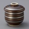 Japanese Chawanmushi tea bowl with lid, brown with gold and silver lines, RAIN