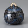 Tasse ronde japonaise avec couvercle en céramique SEIRYU, noire et bleue