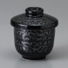 Taza de té de cerámica con tapa, negra con grabados, KARAKUSA