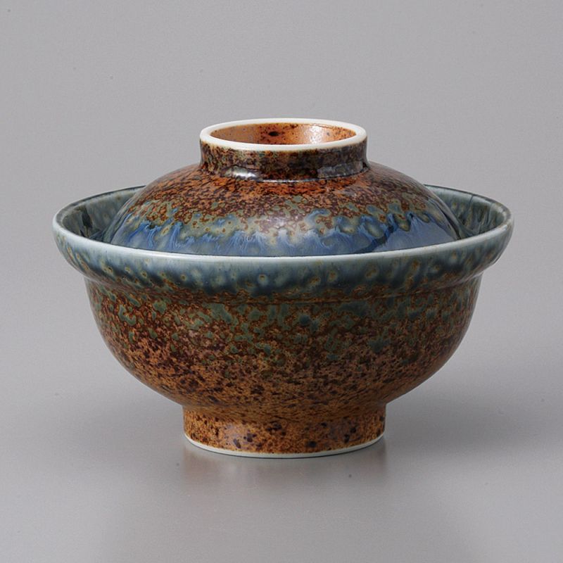 Japanese ceramic bowl with lid, Burūburaun