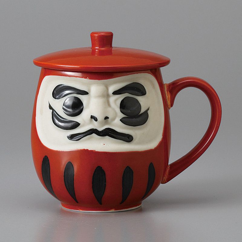 Tazza da tè tradizionale giapponese con coperchio, daruma rosso, AKAI DARUMA