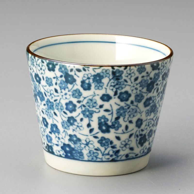 Taza Soba choko tradicional japonesa de ceramica, KOHANA, flores azules