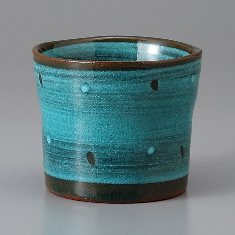 Tazza da tè giapponese grande in ceramica, blu satinato, KYUSAI POINTO