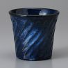Japanische ausgestellte Keramik-Teetasse, nachtblau, diagonale Streifen - MIDDONAITOBURU