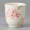 Tasse à thé japonaise en céramique, blanc et fleurs de cerisiers - SAKURA USAGI