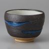 Cuenco de té de cerámica japonesa, línea marrón y azul - RAIN