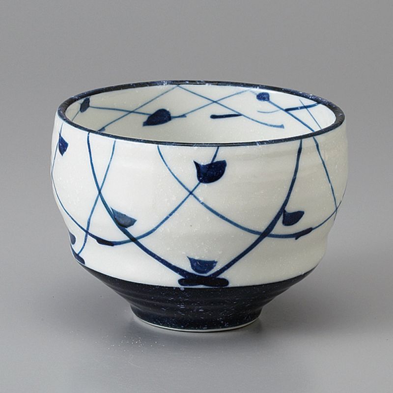 Tazza da tè in ceramica giapponese, bianca e blu, sagome di uccelli - TORI