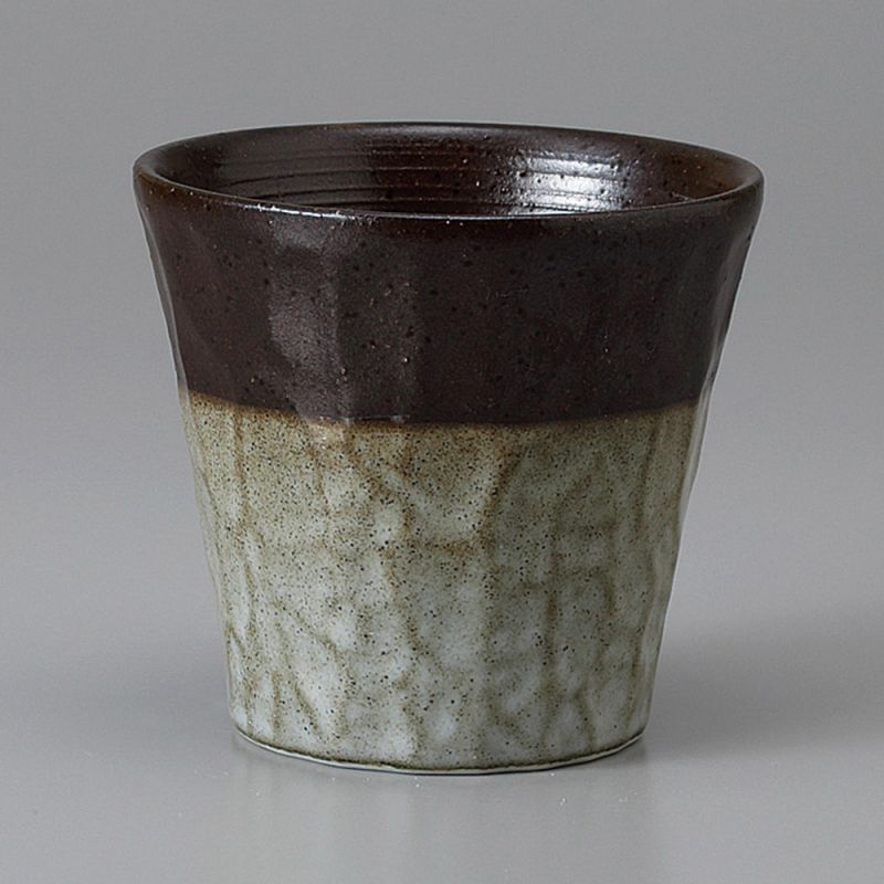 Japanische Keramik-Teetasse, braun und grau, roher Rand - FUKISOKU
