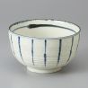 Japanische Donburi-Schale aus beigem Keramik mit blauen vertikalen Linien - SUICHOKU SEN - 12.5cm