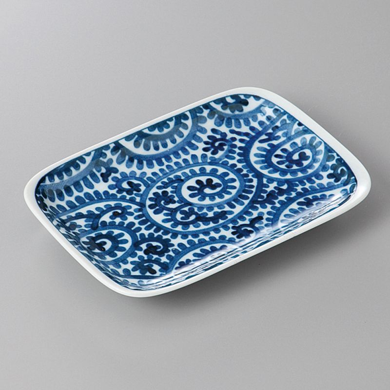 petite assiette rectangle japonaise, TAKOKARAKUSA, bleue