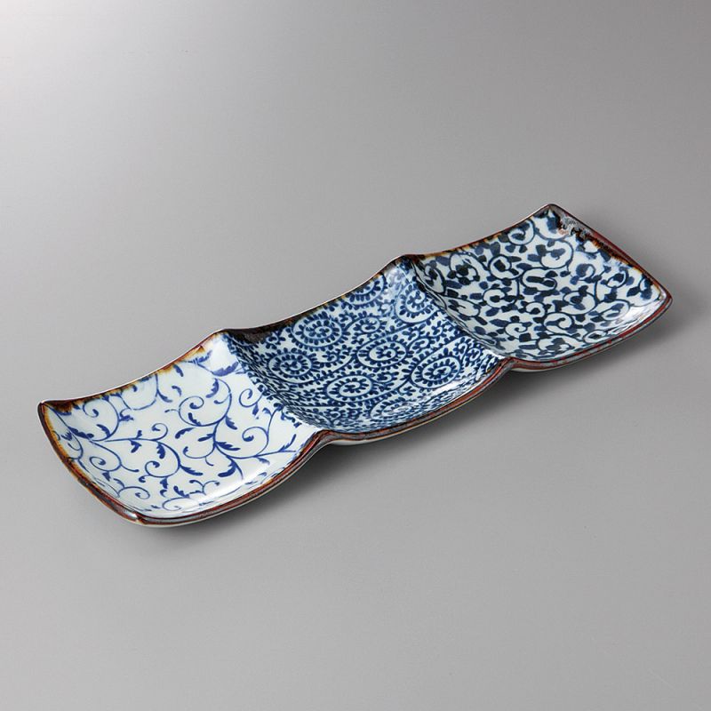 japanese rectangular sushi plate, TAKO KARAKUSA, blau und grau