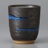 Tasse à thé japonaise en céramique, marron et ligne bleue - RAIN