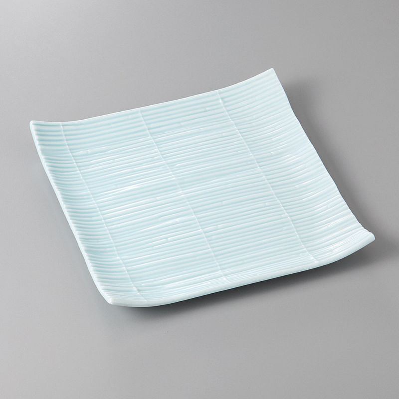 Piatto quadrato in ceramica giapponese, bianco e azzurro, MATTO KOKA