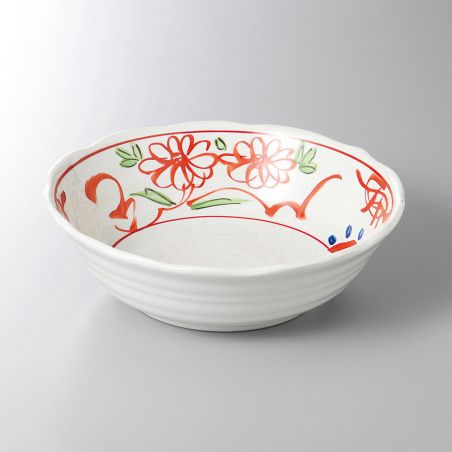 Japanese red, green and white ceramic soup bowl, SEKKEI