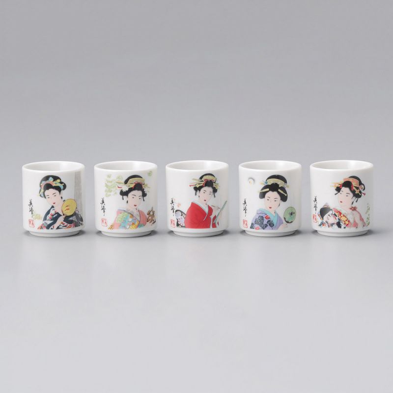 Set giapponese di 5 tazze di sake, BIJIN, donne