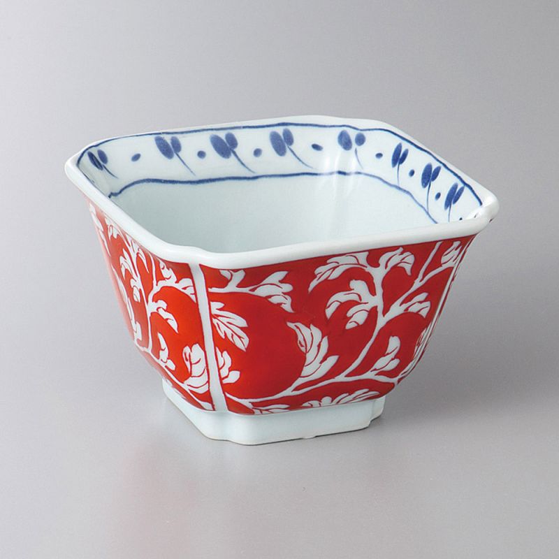 Set of 4 small white, blue and red ceramic cups - SAMAZAMANA PATAN