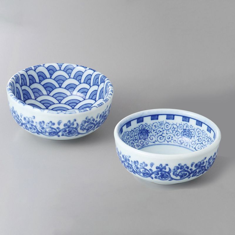 Set di 2 ciotole per salsa NAMIBOTAN in ceramica giapponese, motivi blu
