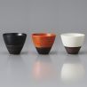 Set of 3 ceramic tea cups, brick red, black, white - TORIKORORU