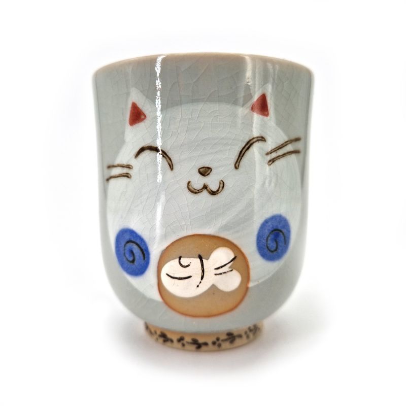 Japanese tea cup grey,pink cats - PINKU NO NEKO