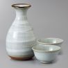 Servicio de sake de cerámica, botella y 2 tazas, esmalte gris craquelado - WARETA