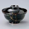 Japanese ceramic bowl with lid, KURO, black